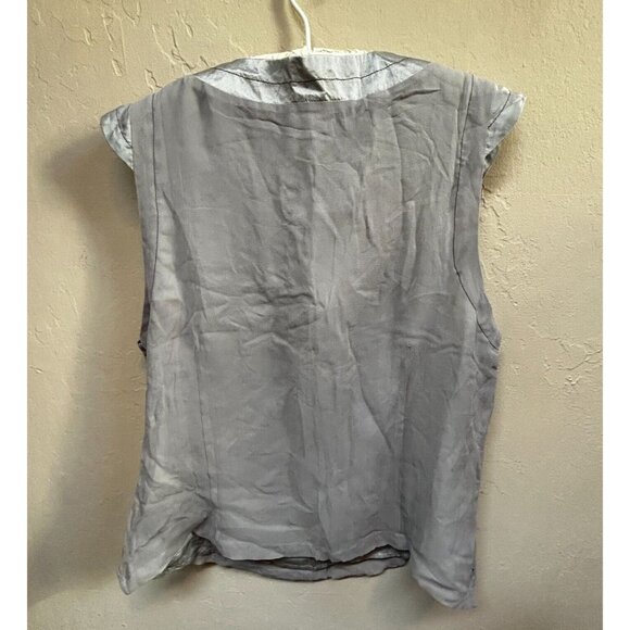 Knitted Dove Womens Embroidered Short Sleeve Silk Blouse Top Large Gray Casual - Picture 2 of 8